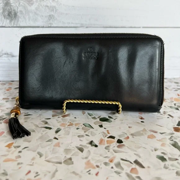 GUCCI Leather & Bamboo Wallet - Picture 1 of 14